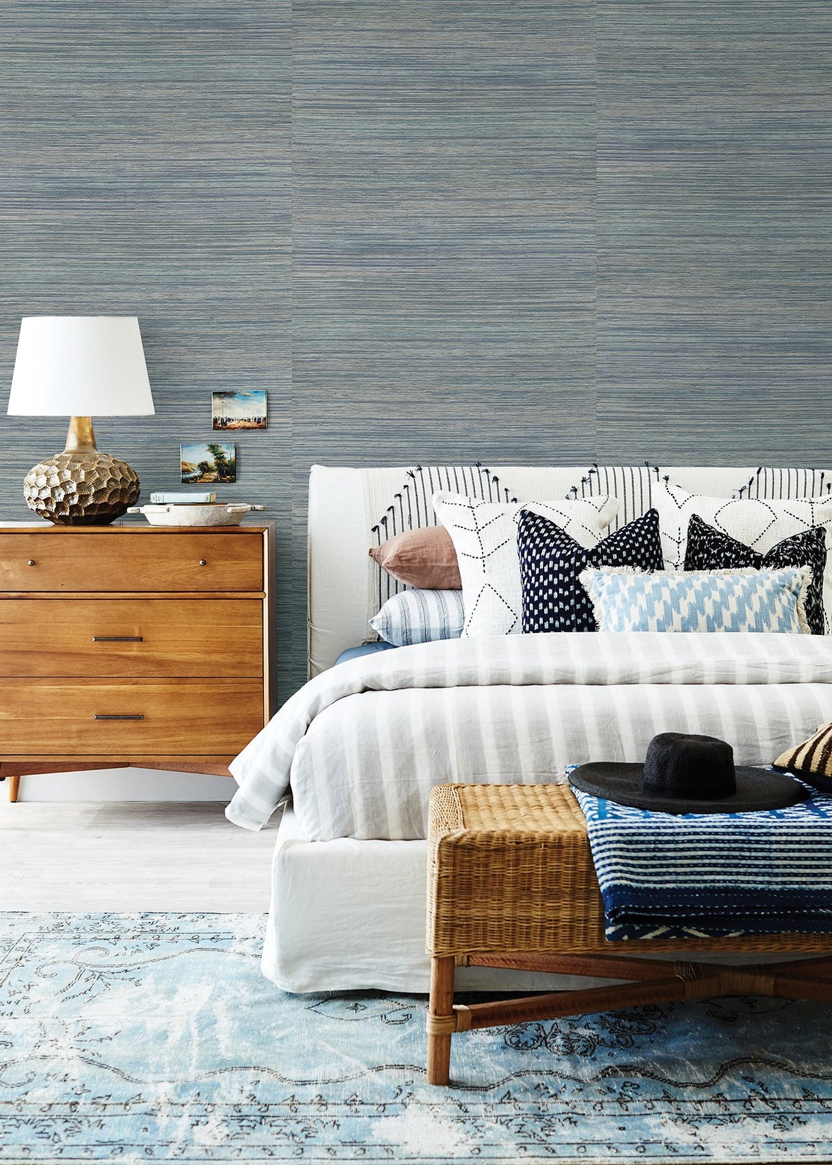 Pattaya Blue Grasscloth Wallpaper Blue Textured Grasscloth - A-Street Prints 2829-82040