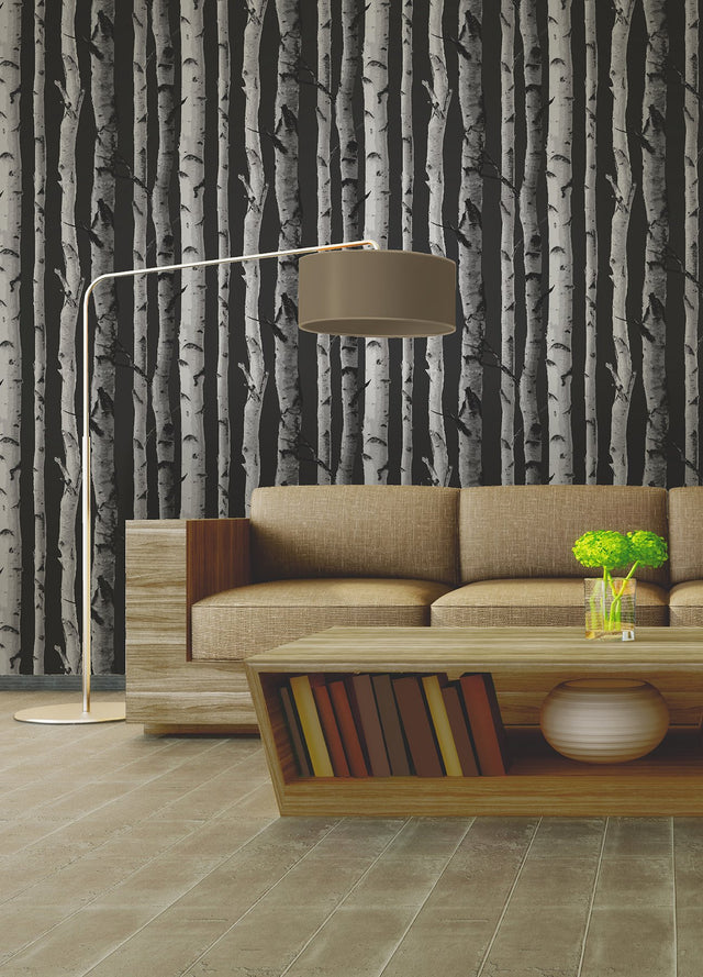 Distinctive Black Birch Tree Wallpaper with Feature Wall Trees Motif - Fine Decor 2900-31052