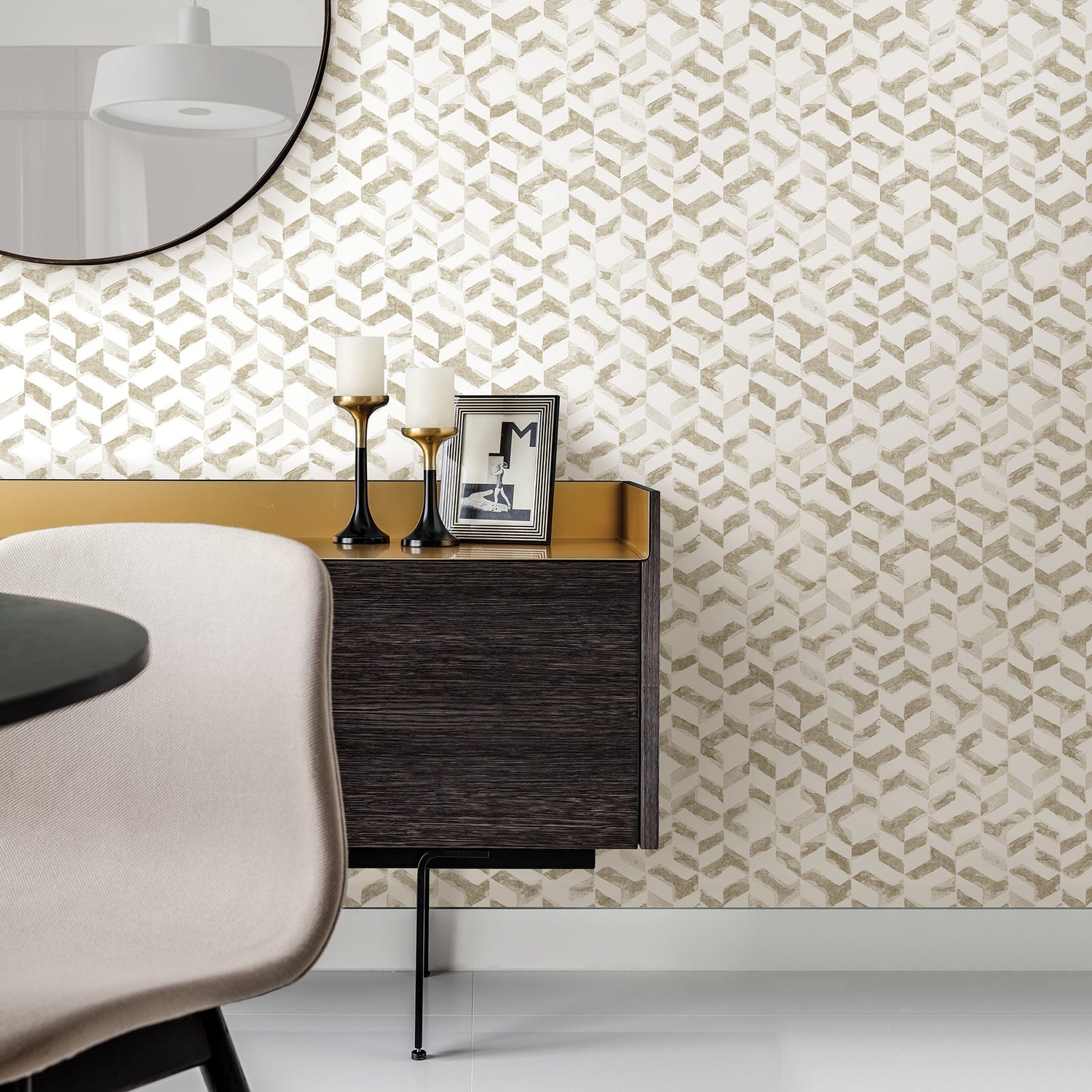 Instep Champagne Abstract Geometric Wallpaper with Modern Chevron Graphics - A-Street Prints 2902-25500