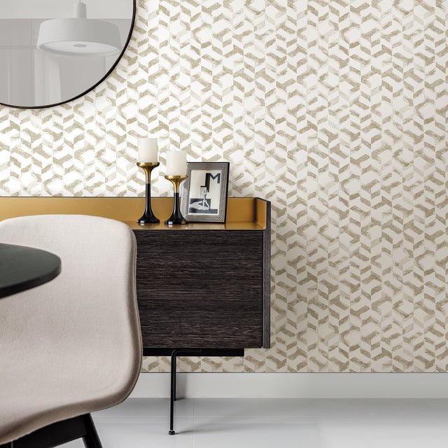 Instep Champagne Abstract Geometric Wallpaper with Modern Chevron Graphics - A-Street Prints 2902-25500