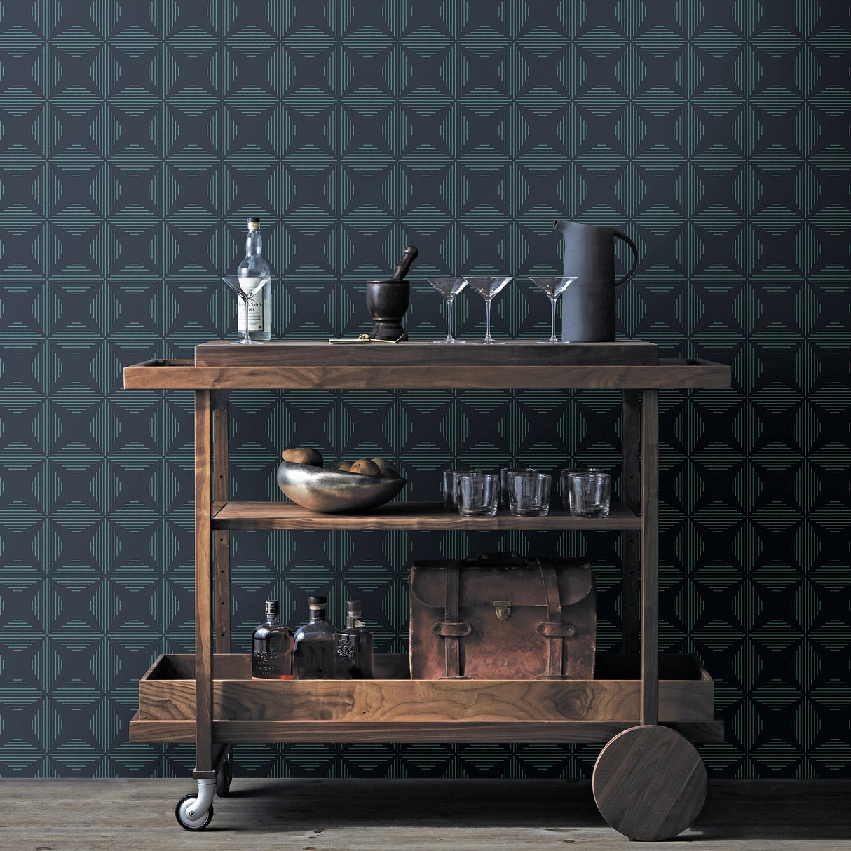Telestar Navy Geometric Wallpaper with Modern Abstract Diamond Pattern - A-Street Prints 2902-25508