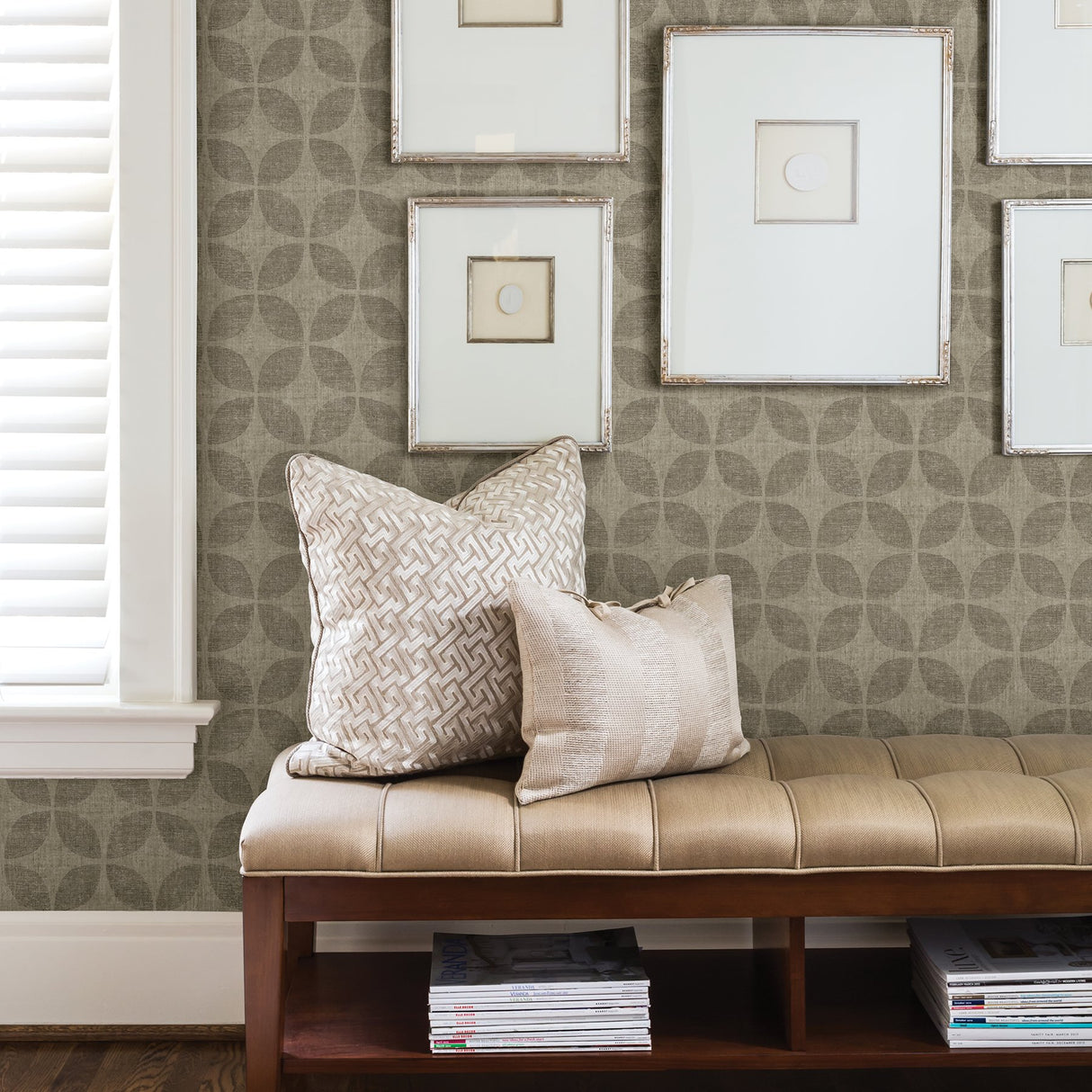 Polaris Brass Geometric Wallpaper with Faux Linen Clover Motif - A-Street Prints 2902-25514
