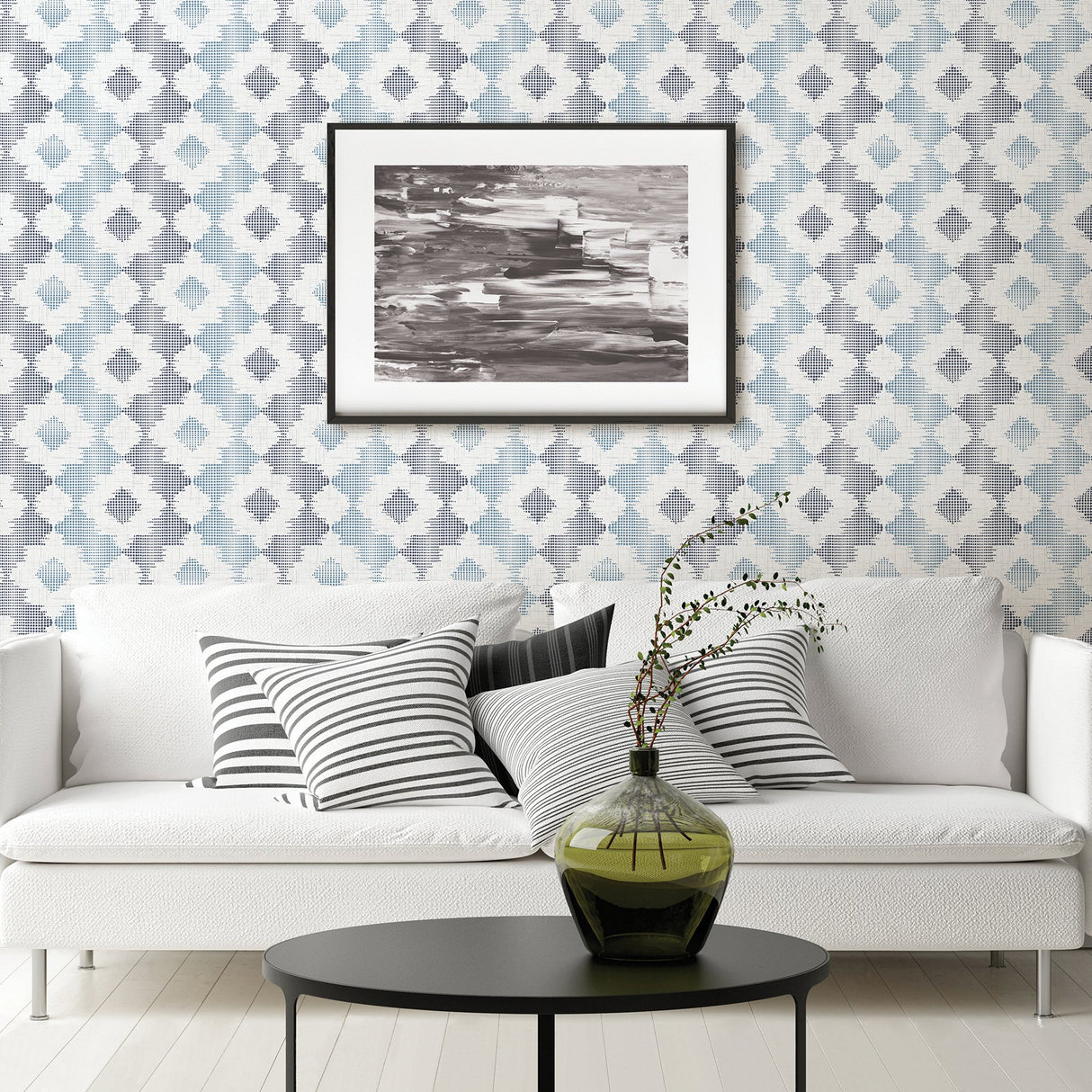 Babylon Blue Abstract Floral Wallpaper with Traditional Graphics Flower Pattern - Brewster 2902-25521
