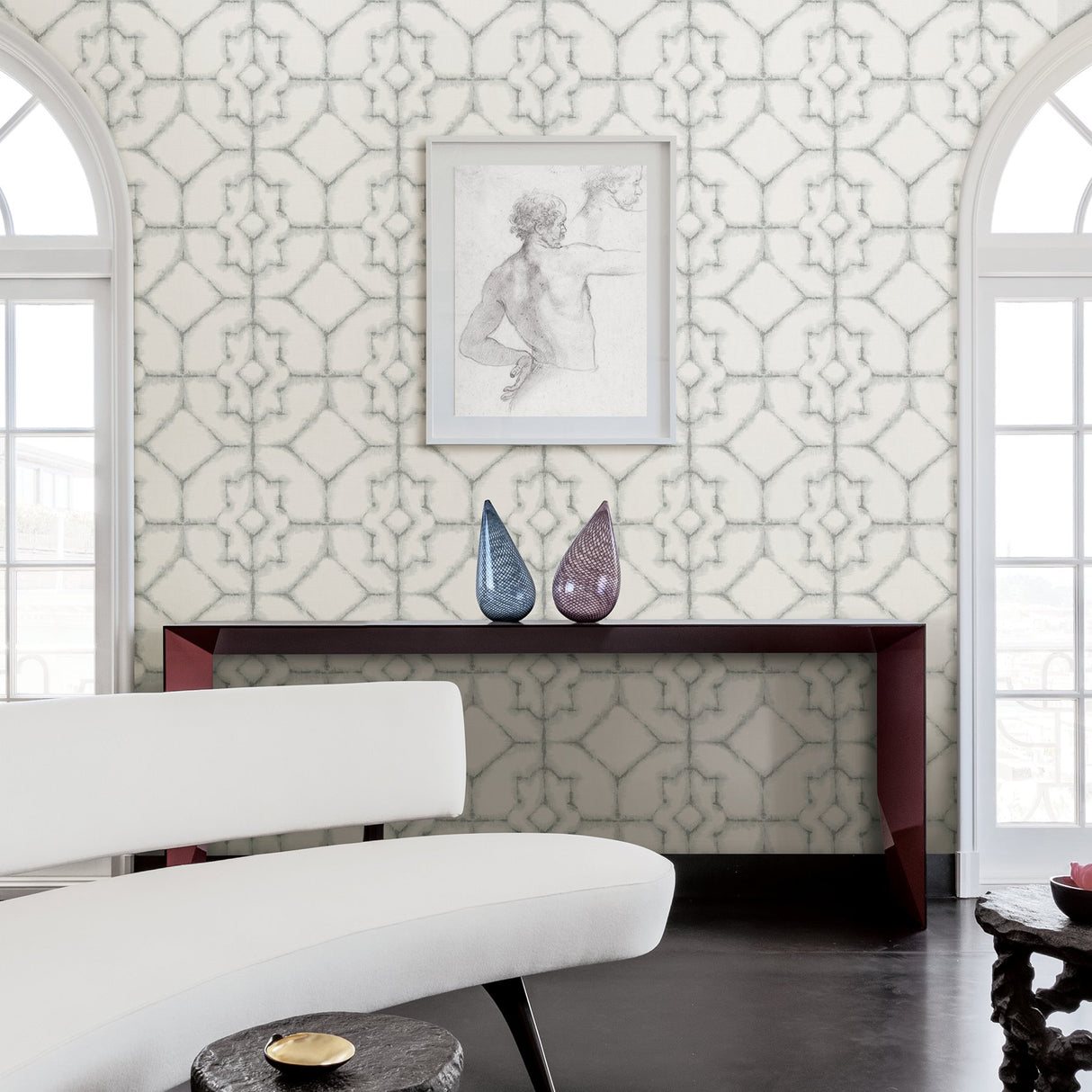 Verandah Grey Shibori Wallpaper with Distressed Geometric Motif - A-Street Prints 2902-25528
