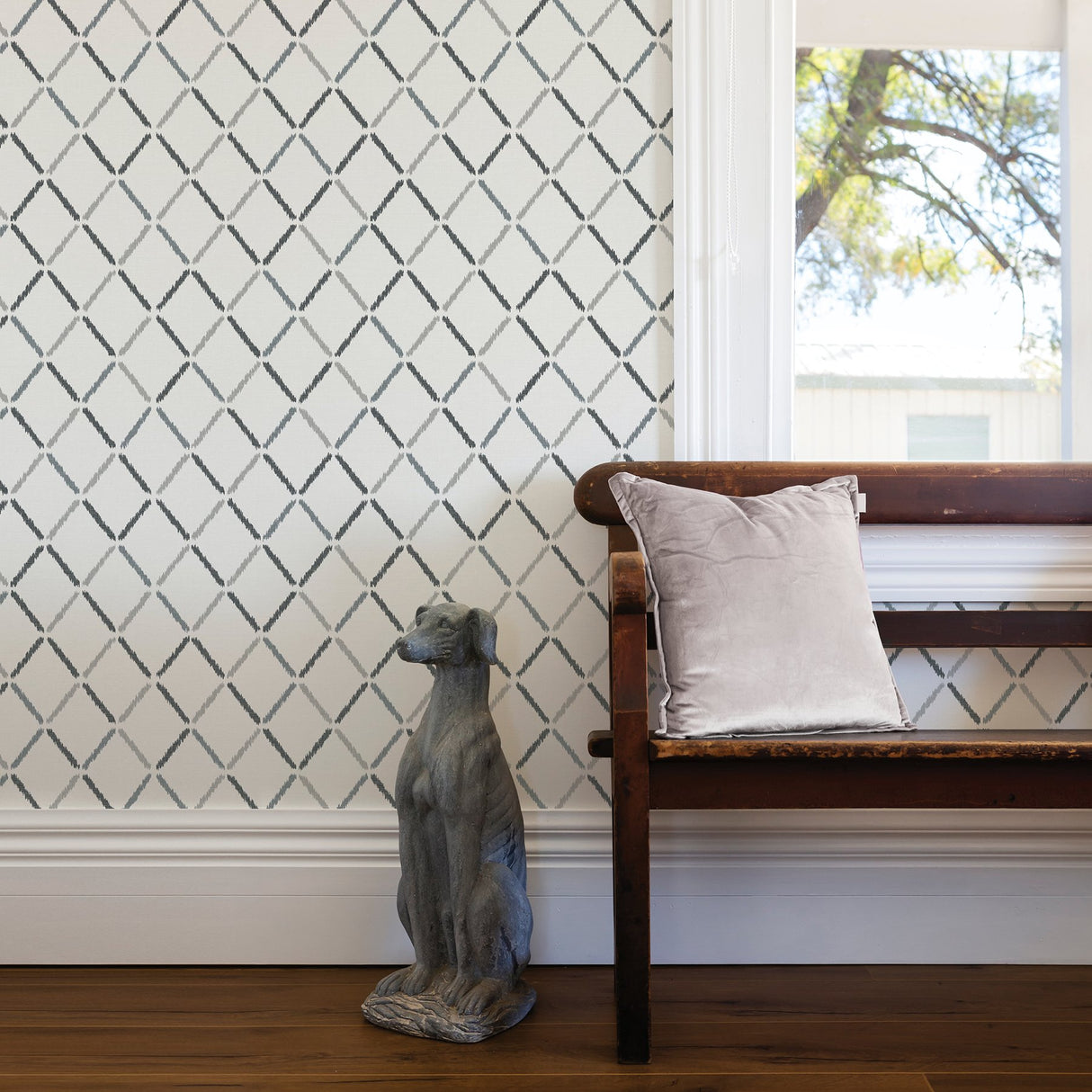 Allotrope Charcoal Linen Geometric Wallpaper with Ikat Diamond Motif - A-Street Prints 2902-25534