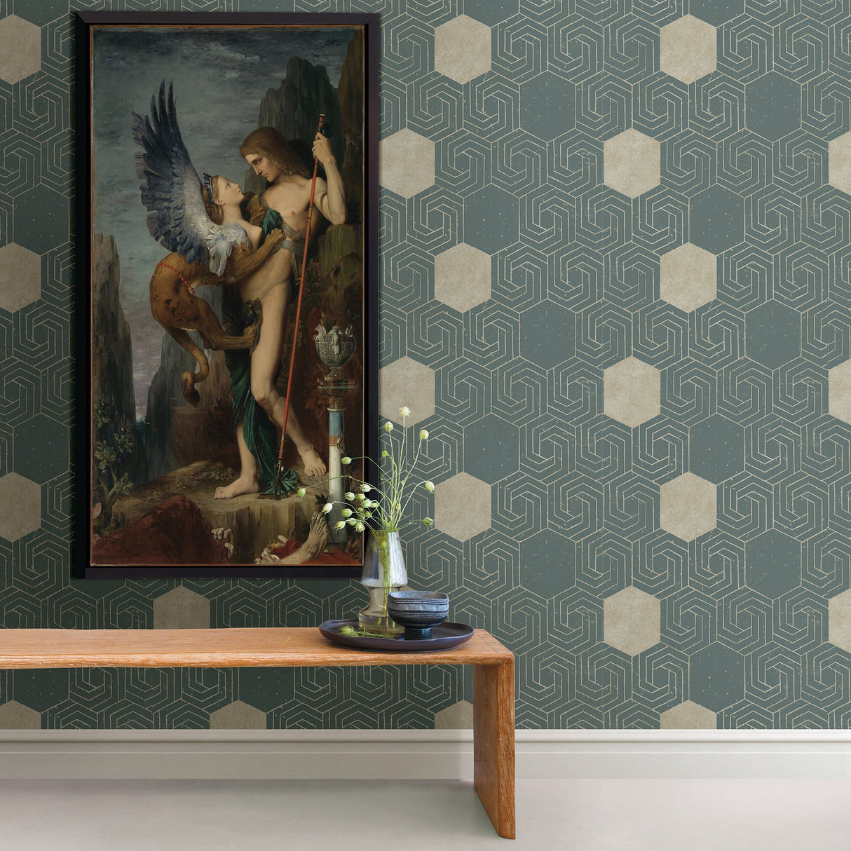 Momentum Dark Green Geometric Wallpaper with Glam Graphics Pattern - A-Street Prints 2902-25545