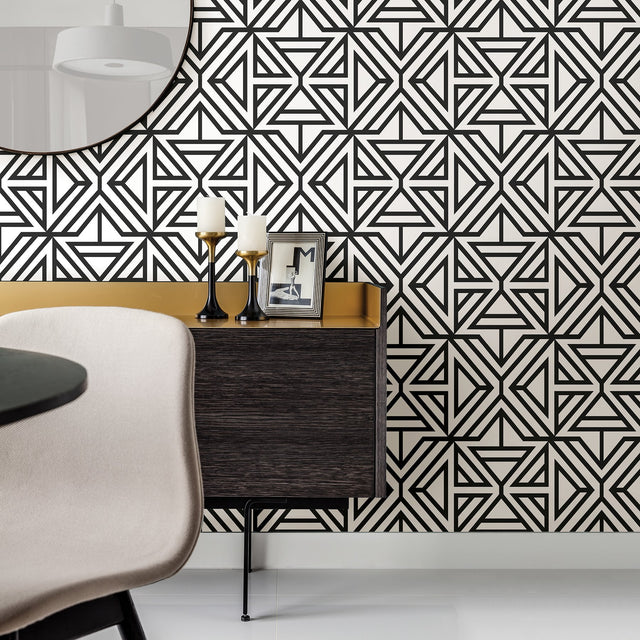 Helios Black Geometric Wallpaper with Modern Abstract Geometric Pattern - A-Street Prints 2902-25553