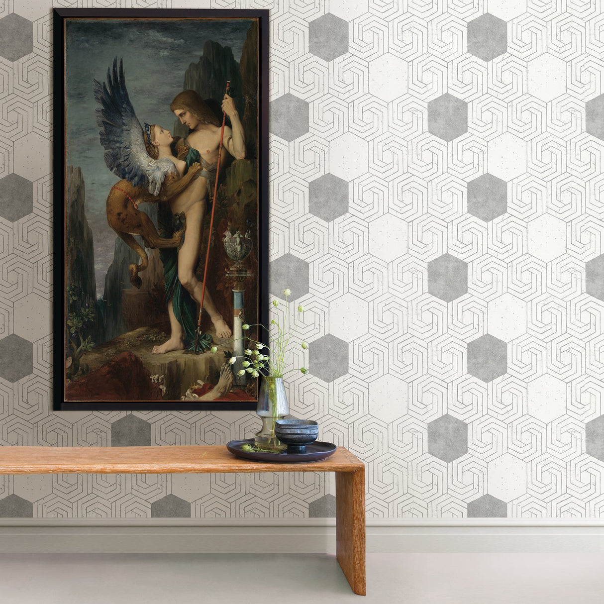 Momentum Off White Geometric Wallpaper with Glam Graphic Hexagon Pattern - A-Street Prints 2902-25555