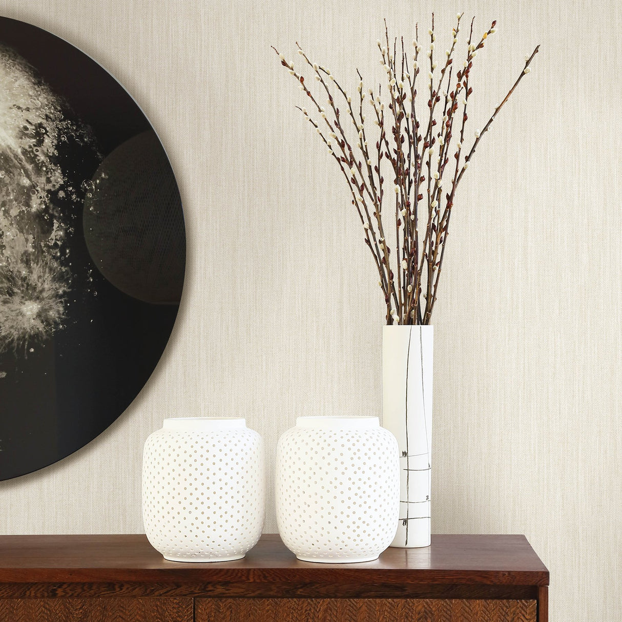 Chenille Off White Faux Linen Wallpaper with Fabric & Woven Textures - A-Street Prints 2903-25281