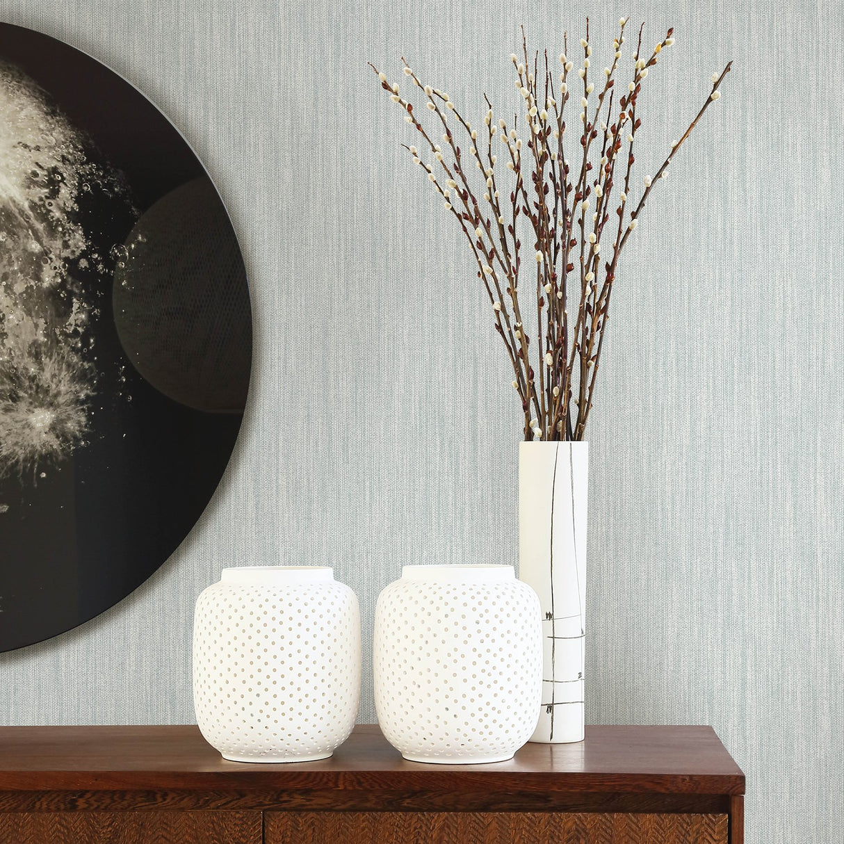 Chenille Light Blue Faux Linen Wallpaper with Fabric & Woven Texture - A-Street Prints 2903-25287