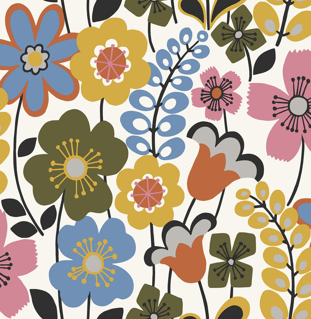 Piper Multicolor Floral Wallpaper with Botanical Flowers Motif - A-Street Prints 2903-25825
