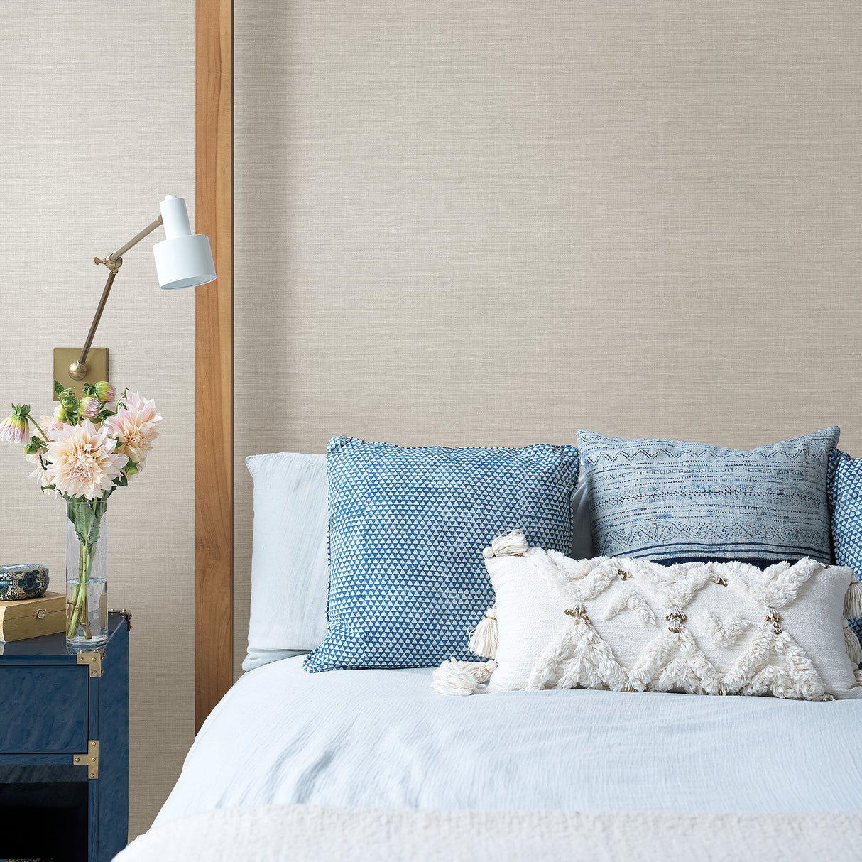 Exhale Light Grey Faux Grasscloth Wallpaper with Traditional Graphic Pattern - A-Street Prints 2903-25851