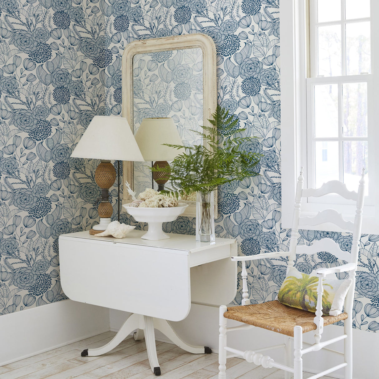 Alannah Navy Botanical Wallpaper with Bohemian Floral Pattern - A-Street Prints 2903-25857