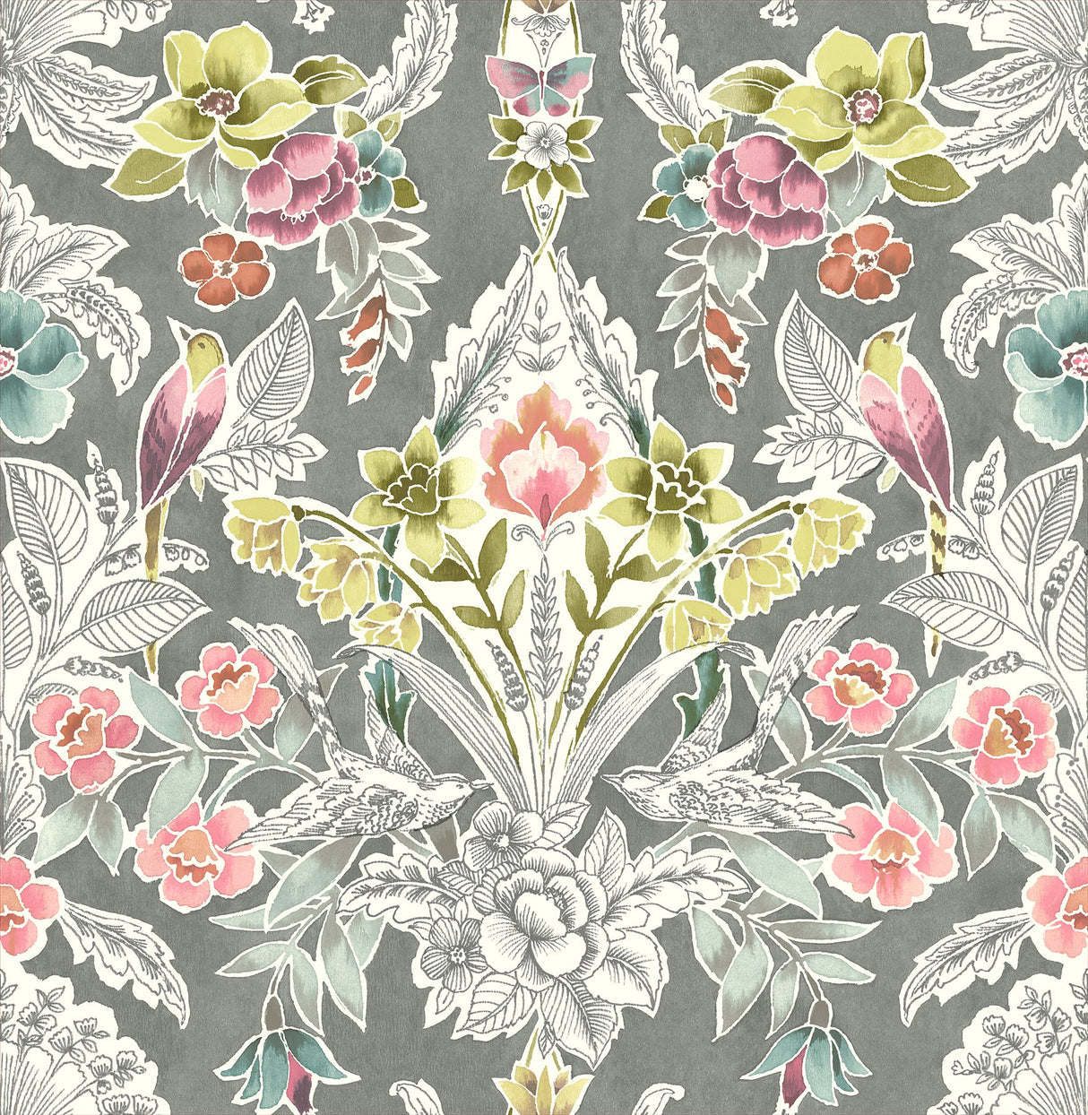Vera Multicolor Floral Damask Wallpaper with Botanical Damask Bohemian Style - A-Street Prints 2903-25860