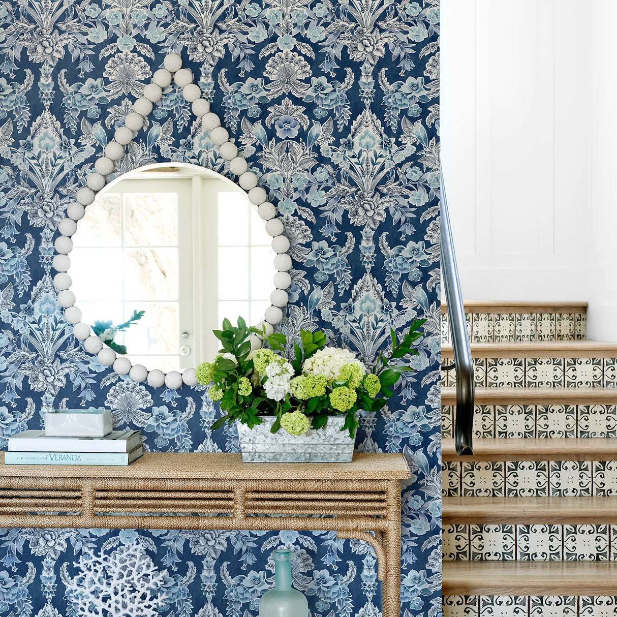 Vera Blue Floral Damask Wallpaper with Botanical Bird Motif - A-Street Prints 2903-25863