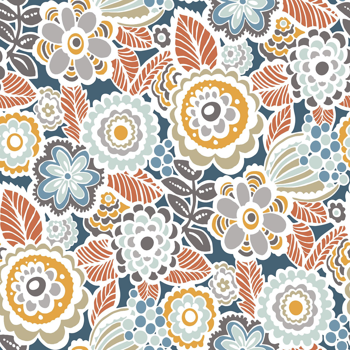 Lucy Navy Floral Wallpaper with Eclectic Botanical Flowers - A-Street Prints 2903-25866