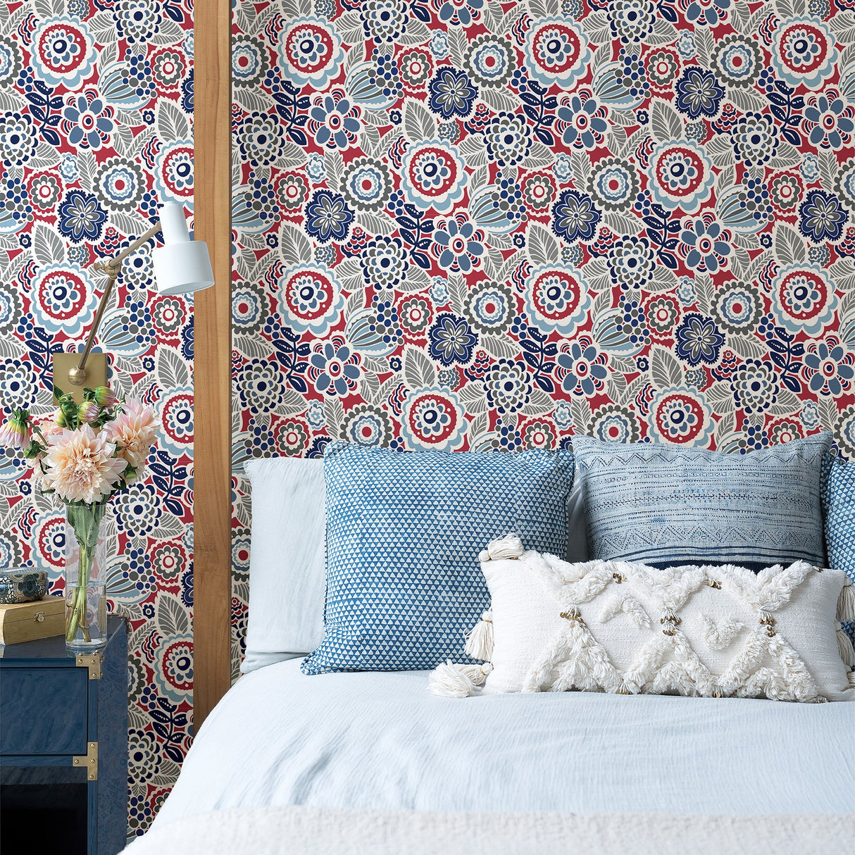 Lucy Red Floral Wallpaper with Eclectic Botanical Flower Pattern - A-Street Prints 2903-25868