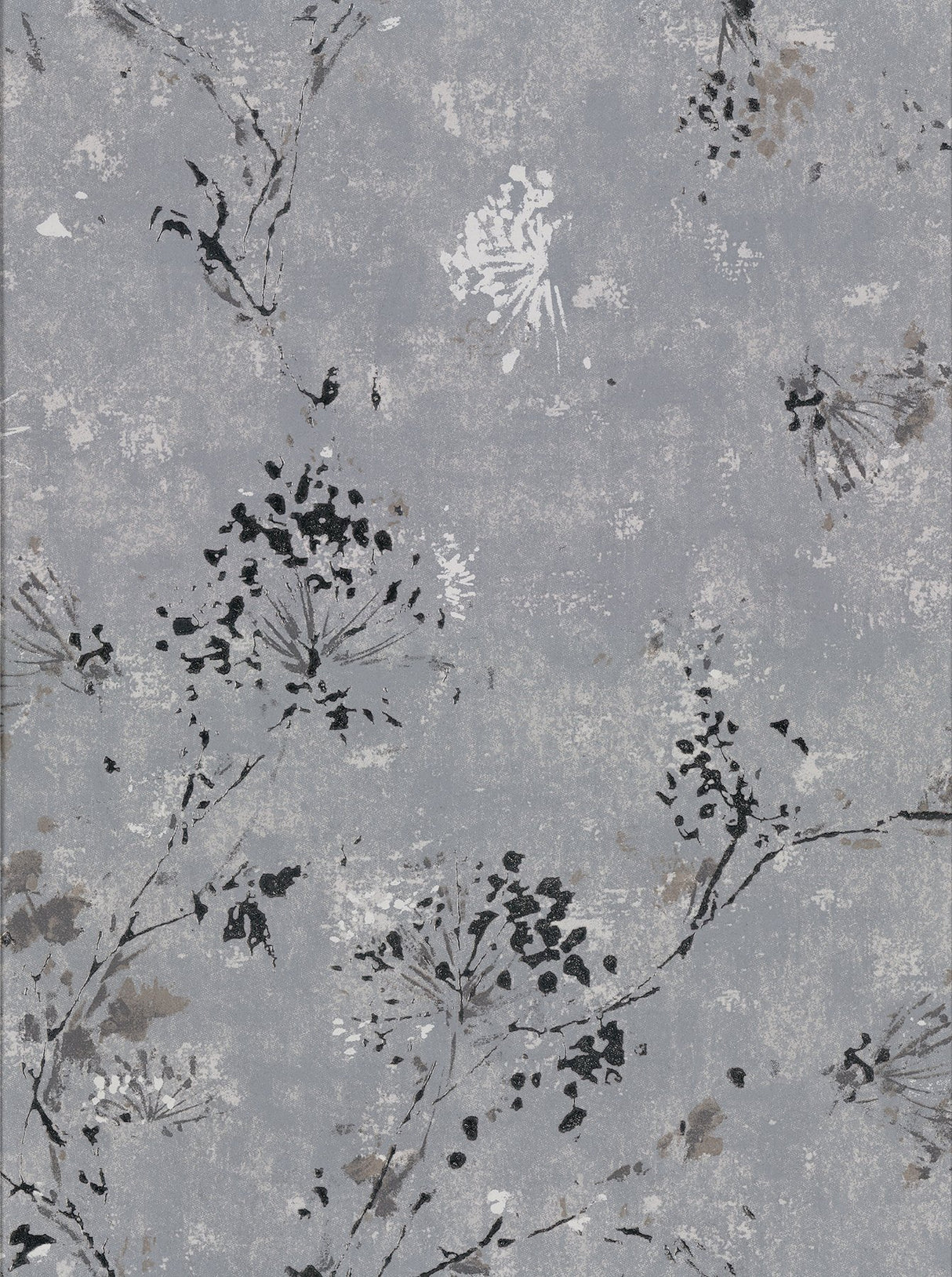 Misty Charcoal Distressed Dandelion Wallpaper with Botanical Floral Pattern - Brewster 2904-00306