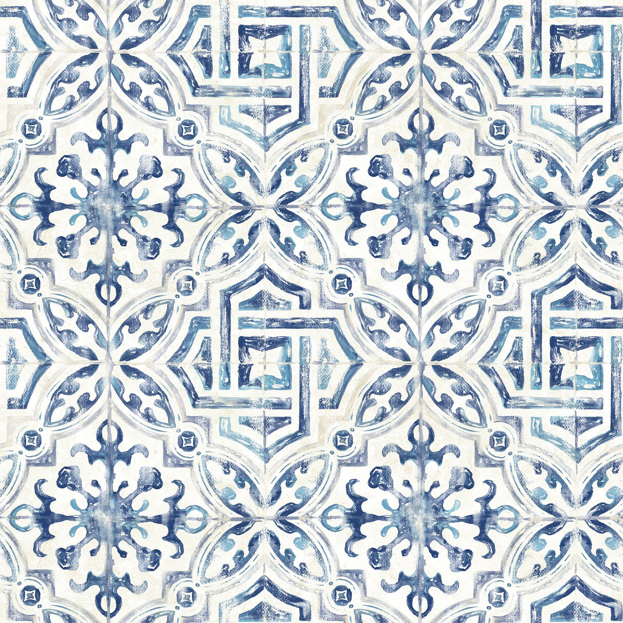 Sonoma Navy Spanish Tile Wallpaper with Global Tiles Motif, Kitchen & Bath - Brewster 2904-12332