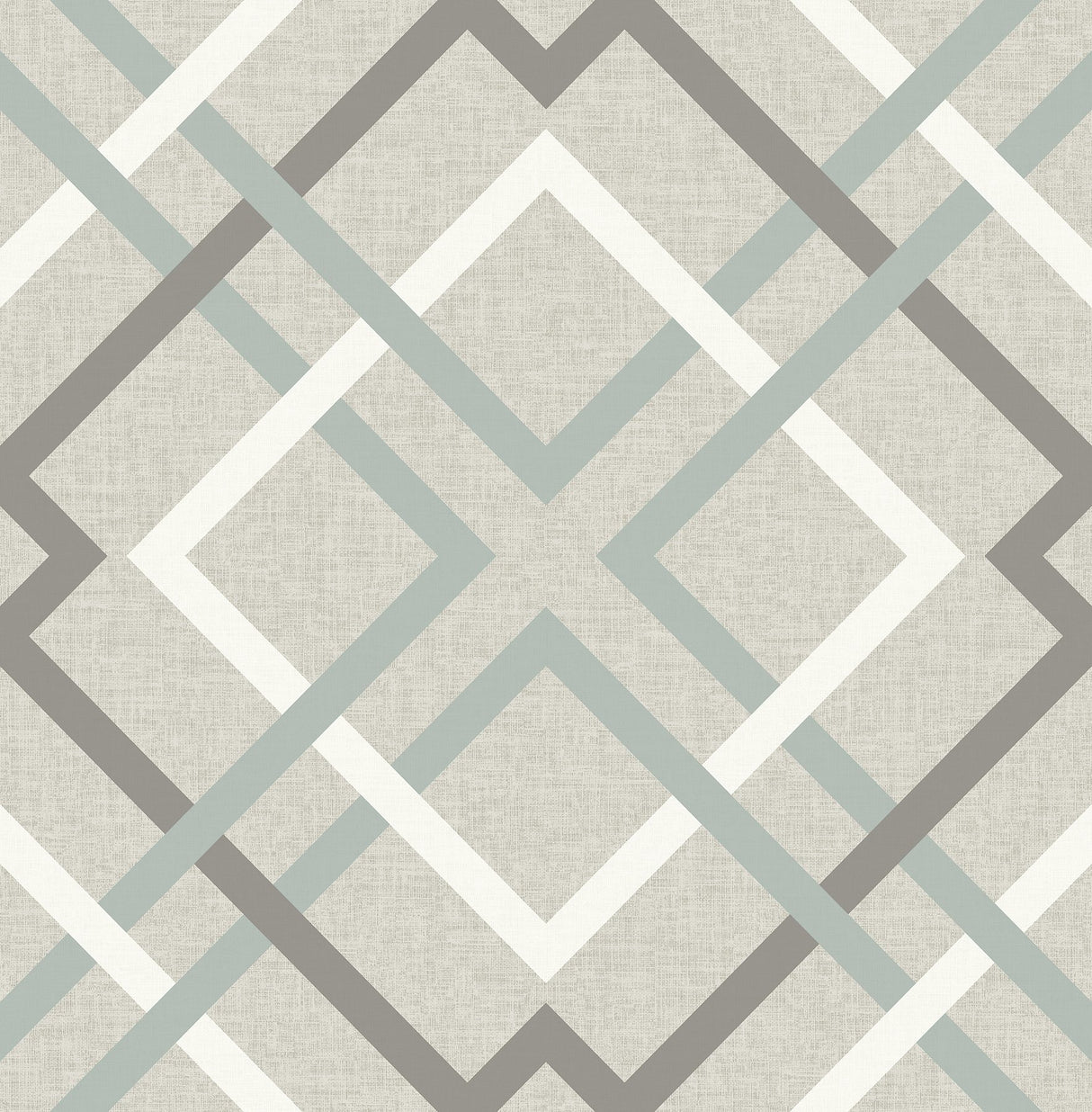 Saltire Taupe Geometric Wallpaper with Linen-Textured Lattice - Brewster 2904-22649