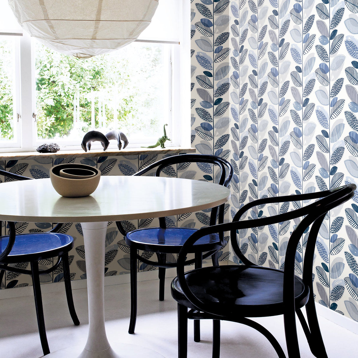 Nyssa Blue Leaves Wallpaper with Botanical Watercolor Pattern - Brewster 2904-25682