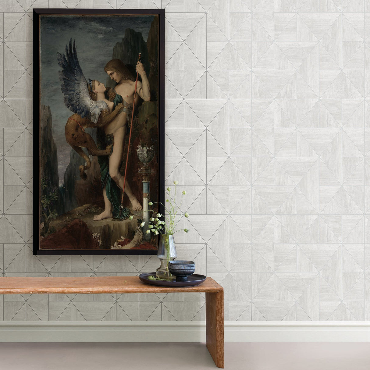 Cheverny Light Grey Geometric Wood Wallpaper with Metallic Modern Geometric Motif - A-Street Prints 2908-25320