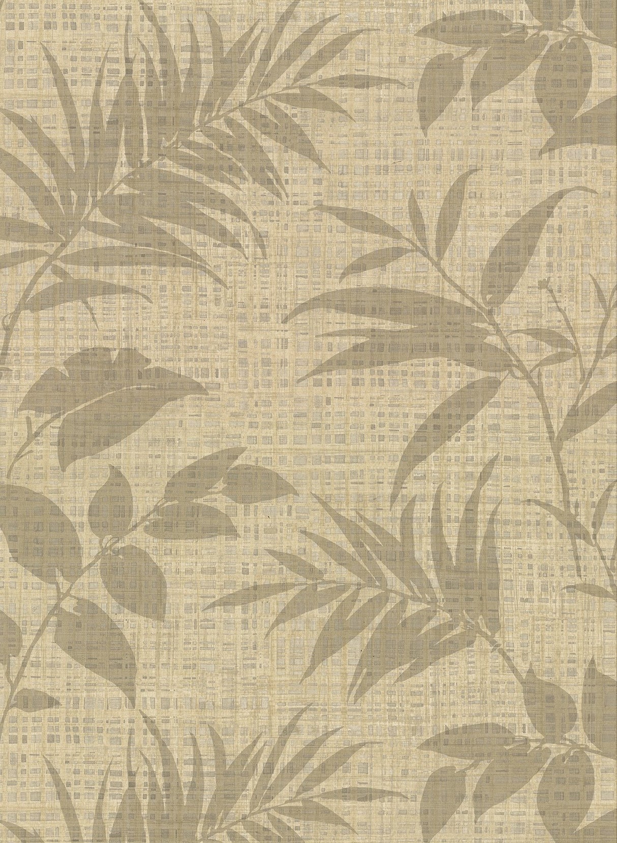 Chandler Khaki Botanical Faux Grasscloth Wallpaper with Palm Motif - Warner 2921-50806
