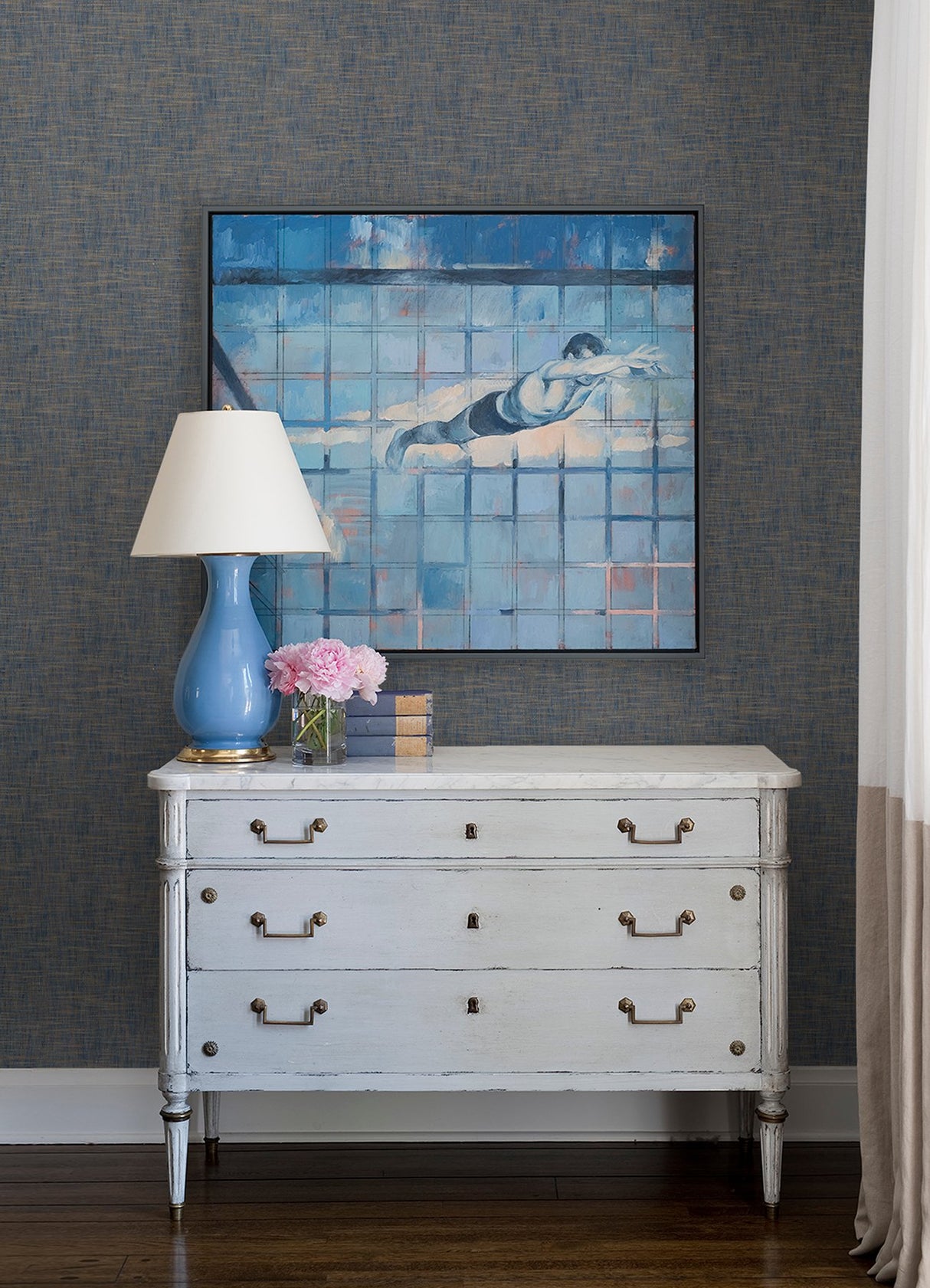Genji Blue Woven Wallpaper with Fabric & Woven Texture - A-Street Prints 2923-88027