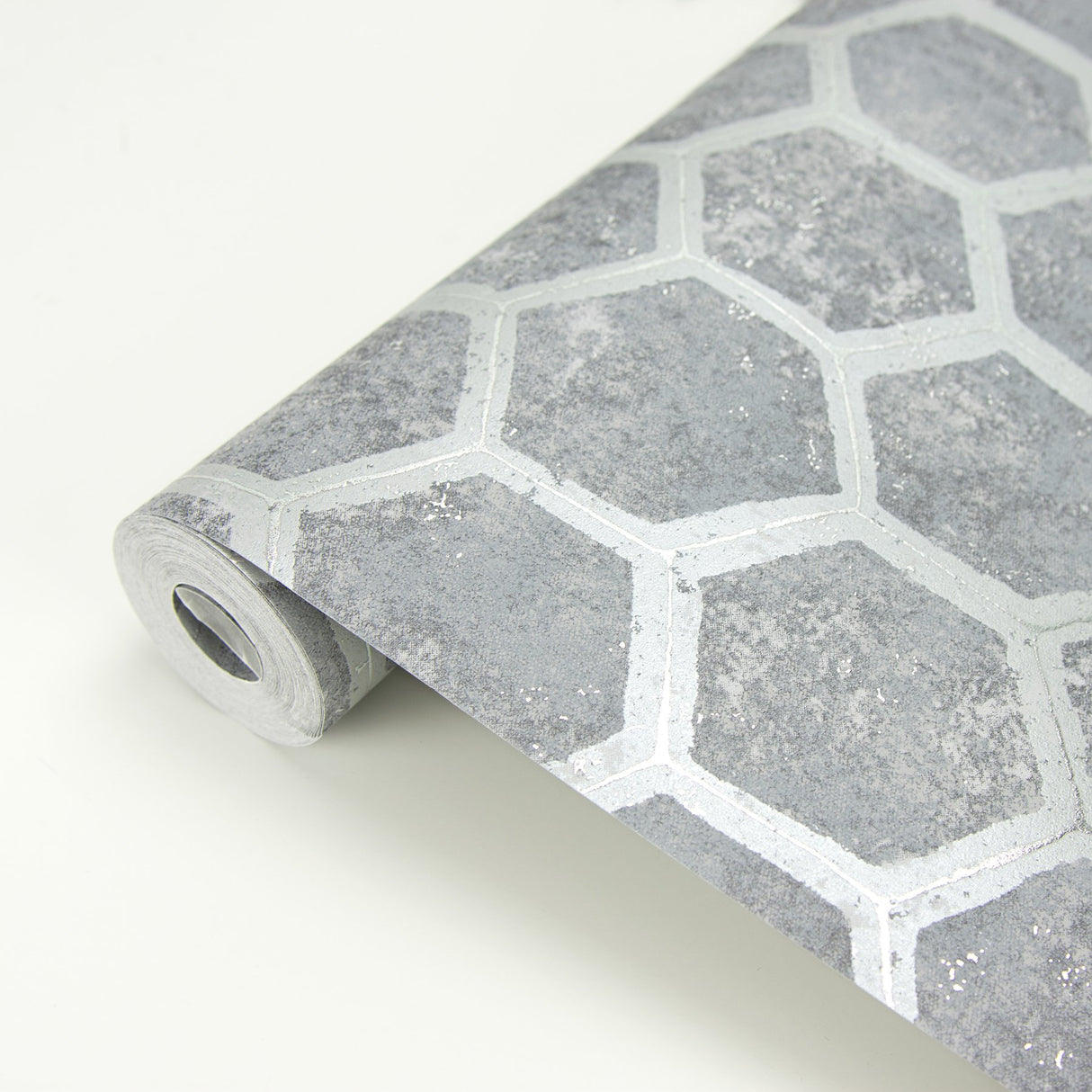 Starling Pewter Honeycomb Wallpaper with Metallic Geometric Pattern - Brewster 2927-00404