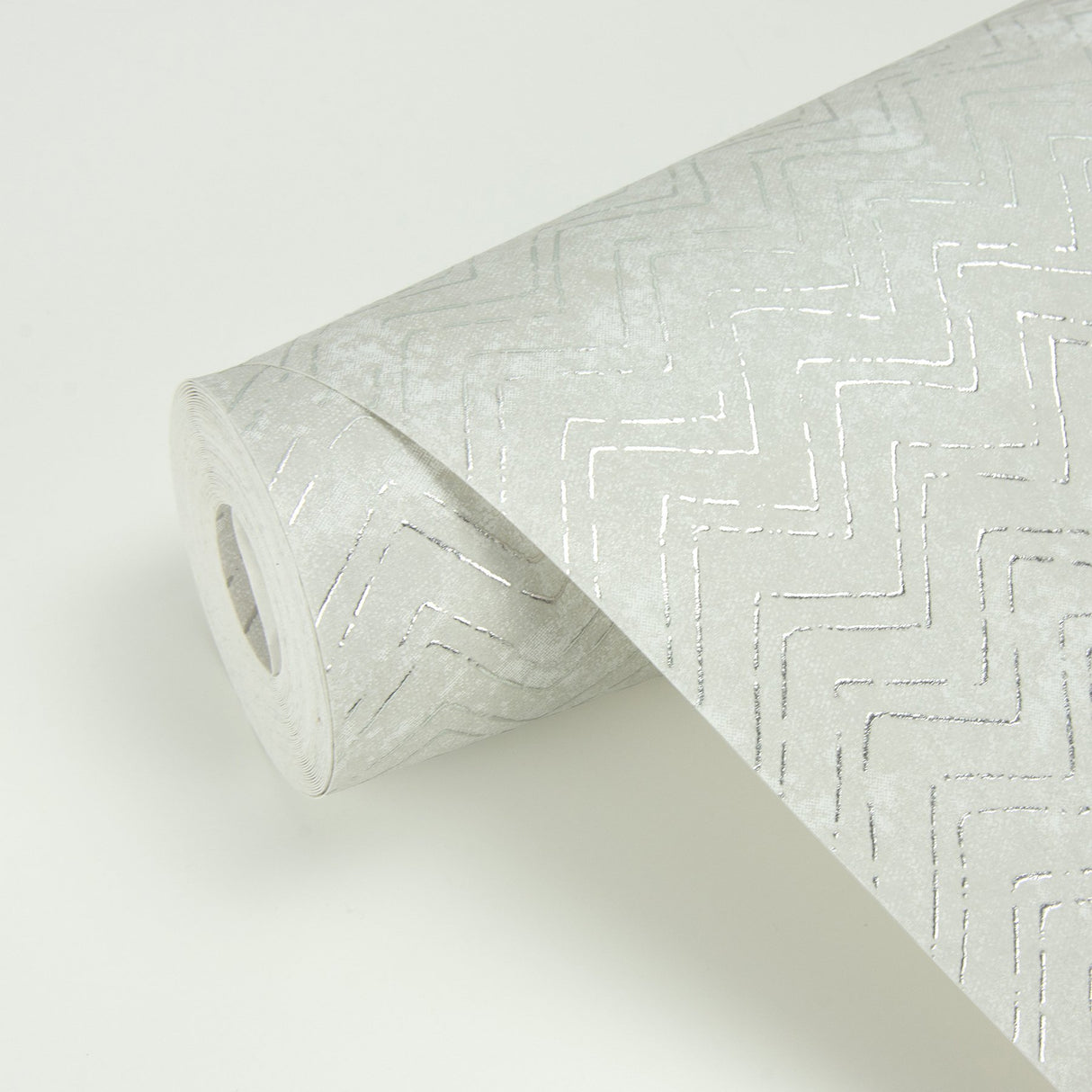 Luna Platinum Distressed Chevron Wallpaper with Metallic Effect - Brewster 2927-00604