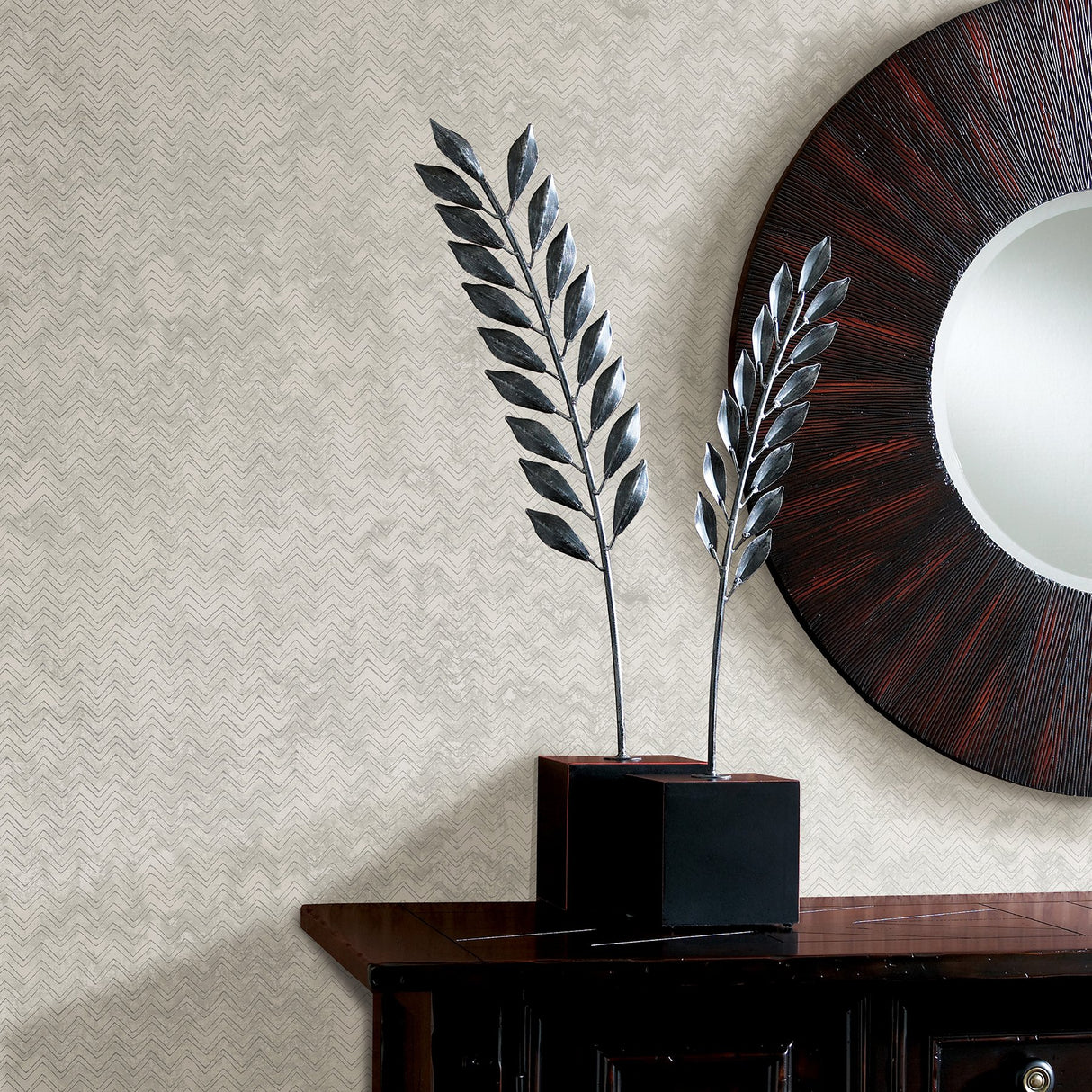 Luna Platinum Distressed Chevron Wallpaper with Metallic Effect - Brewster 2927-00604