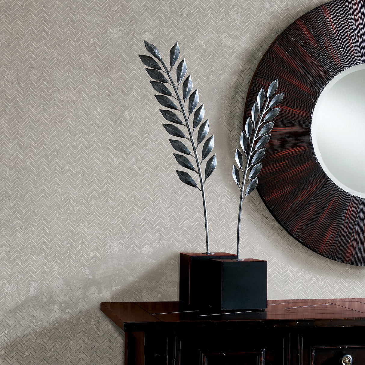 Luna Silver Distressed Chevron Wallpaper with Metallic Modern Abstract Pattern - Brewster 2927-00607