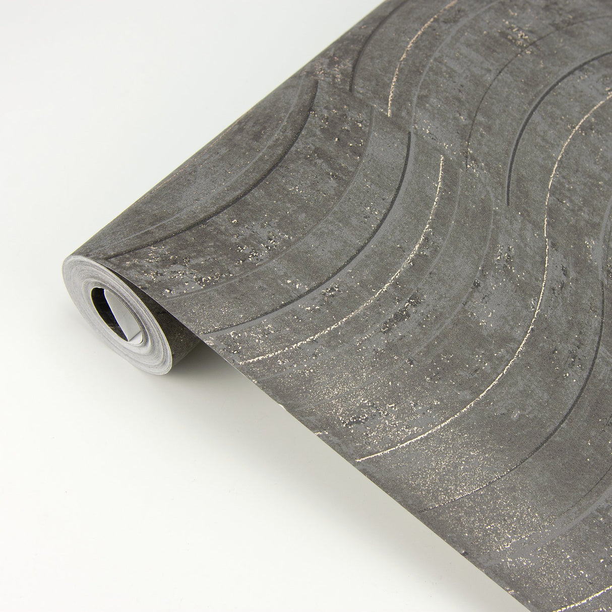 Hydra Dark Grey Geometric Wallpaper with Metallic Abstract Wave Pattern - Brewster 2927-10803