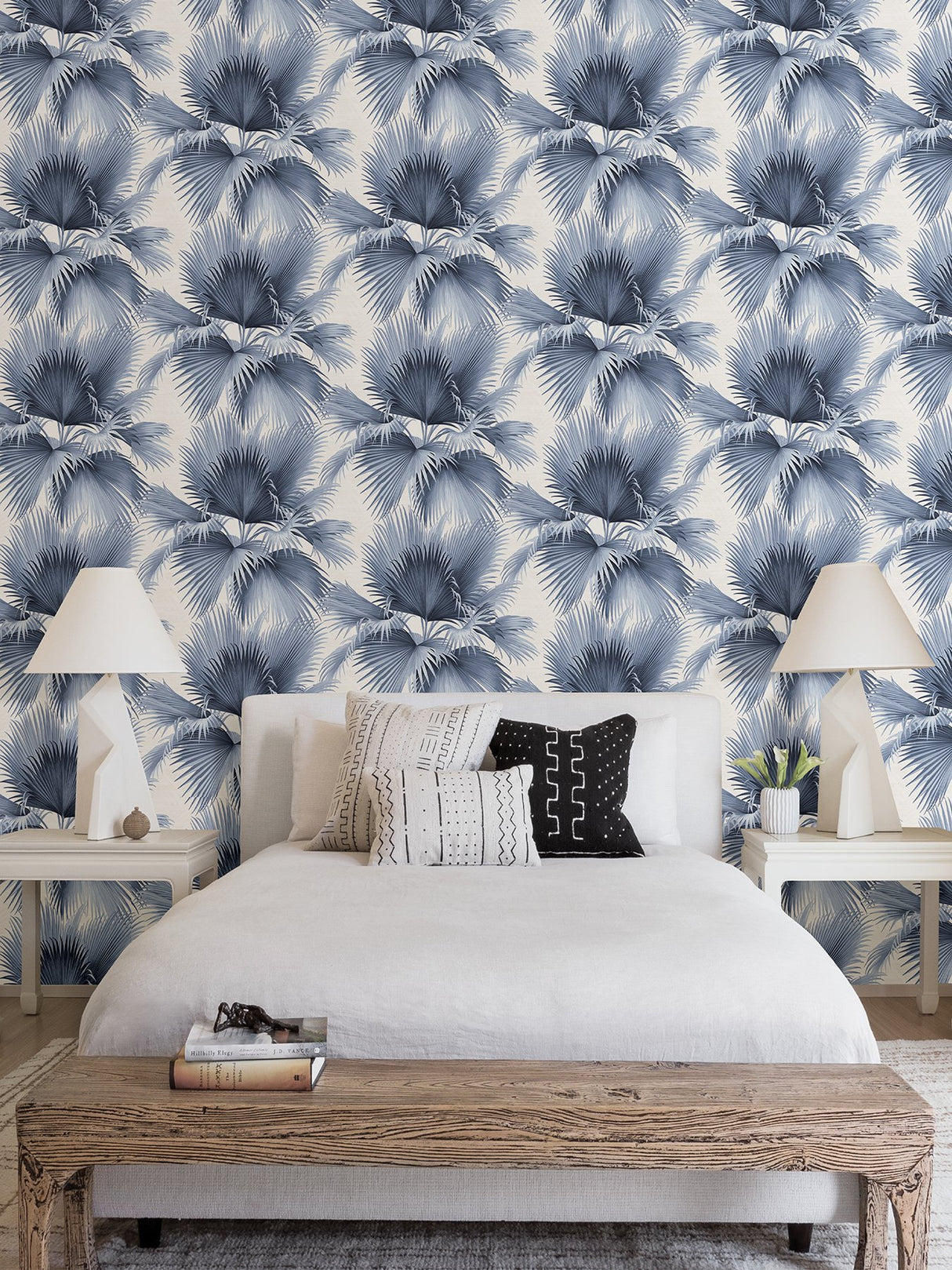 Summer Palm Blue Wallpaper with Tropical Leaf Pattern - A-Street Prints 2927-40102