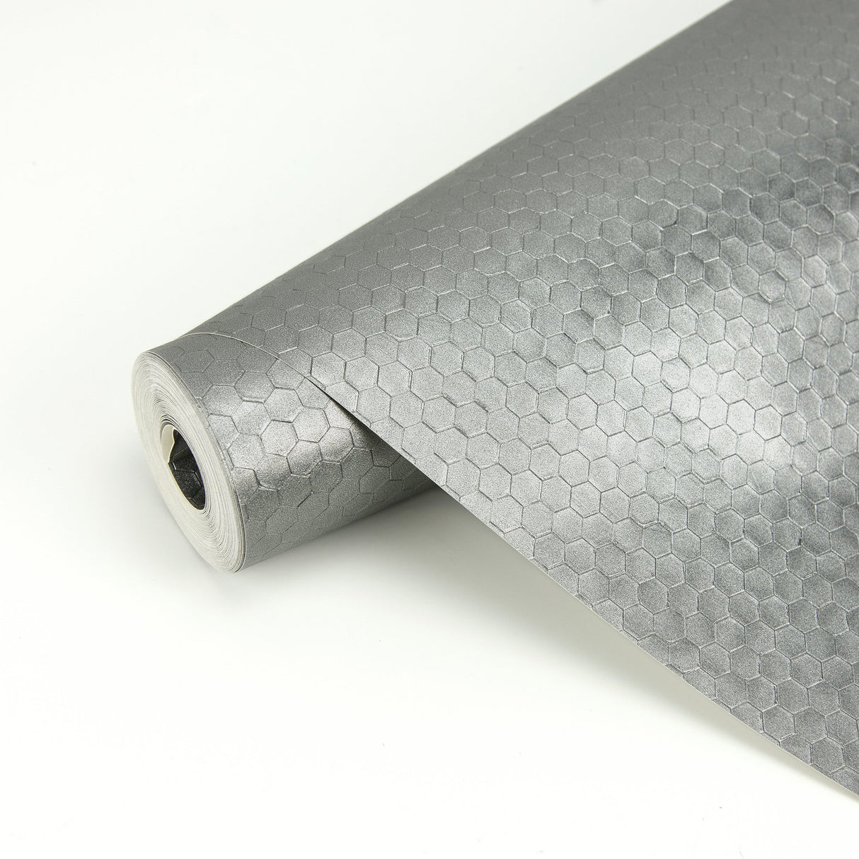 Carbon Pewter Honeycomb Geometric Wallpaper with Metallic Raised-Ink Hexagon Motif - Brewster 2927-42488