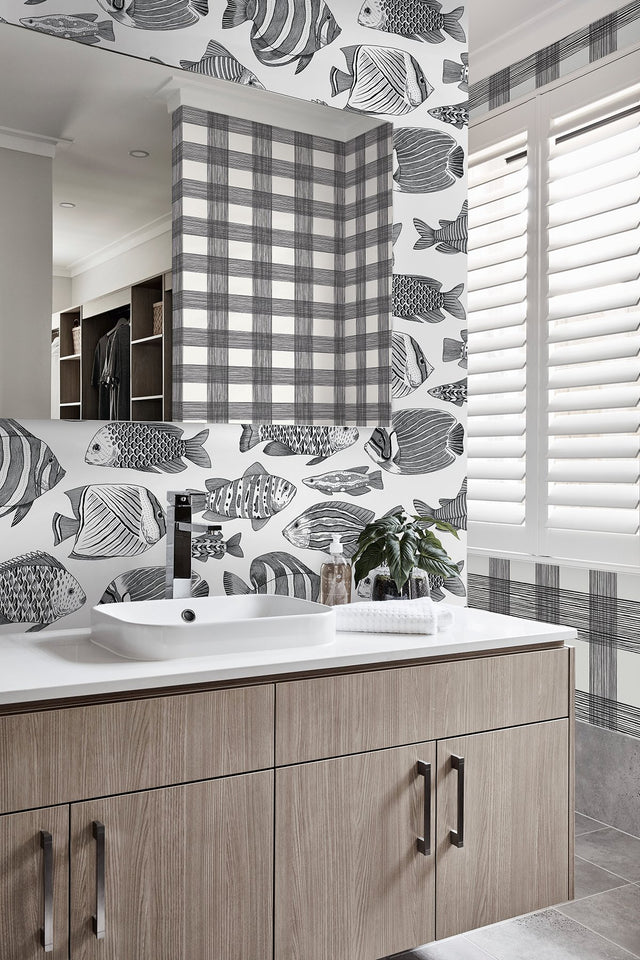 Wailea Black Tropical School Black Wallpaper with Coastal Tropical Fish Pattern - A-Street Prints 2927-80200