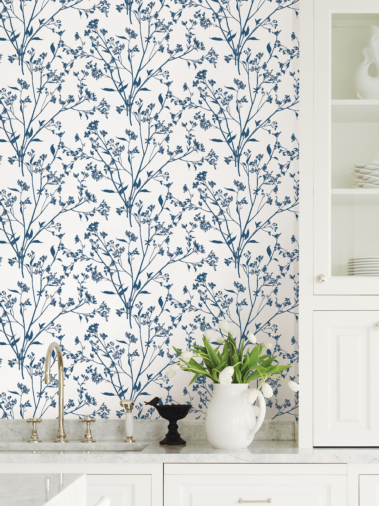 Southport Indigo Delicate Branches Wallpaper with Botanical Coastal Pattern - A-Street Prints 2927-80702