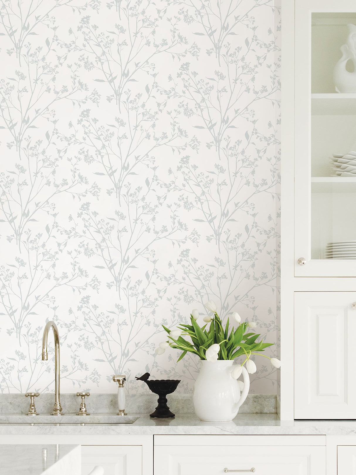 Southport Light Grey Delicate Branches Wallpaper with Coastal Botanical Motif - Brewster 2927-80708