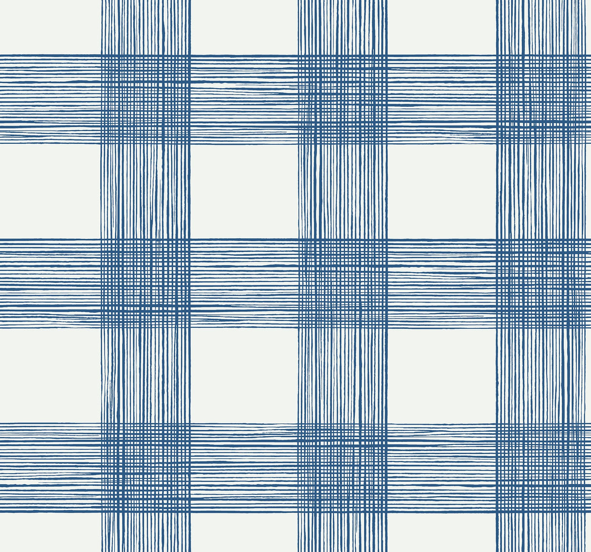 Scarborough Indigo Striated Plaid Wallpaper with Coastal Graphic Fabric Texture - Brewster 2927-80902
