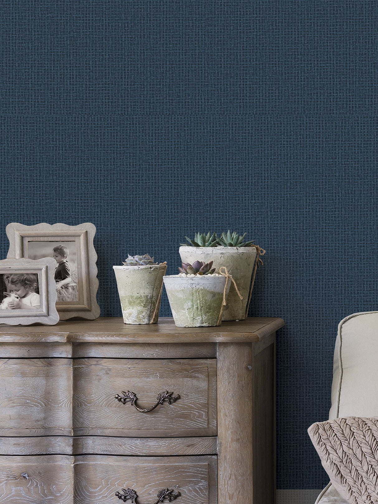 Marblehead Cobalt Basket Weave Wallpaper with Faux Grasscloth Texture - A-Street Prints 2927-81012