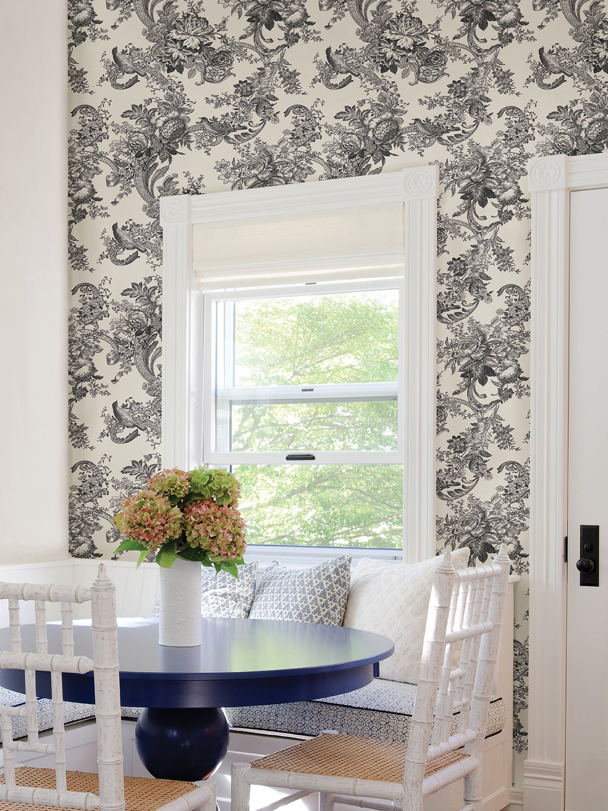 Carmel Black Baroque Florals Wallpaper with Farmhouse Flowers Motif - A-Street Prints 2927-81600