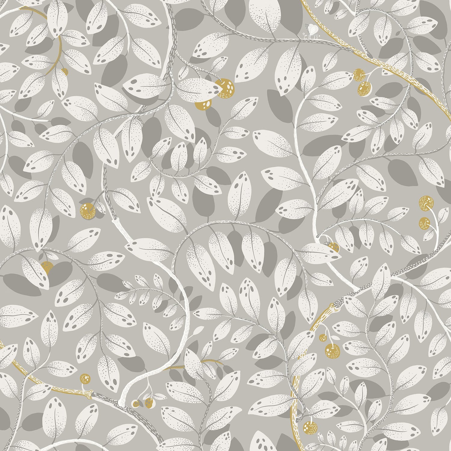 Kirke Grey Leafy Vines Wallpaper with Botanical Fruit Motif, Scandinavian Non Woven - A-Street Prints 2932-65104