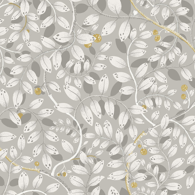 Kirke Grey Leafy Vines Wallpaper with Botanical Fruit Motif, Scandinavian Non Woven - A-Street Prints 2932-65104