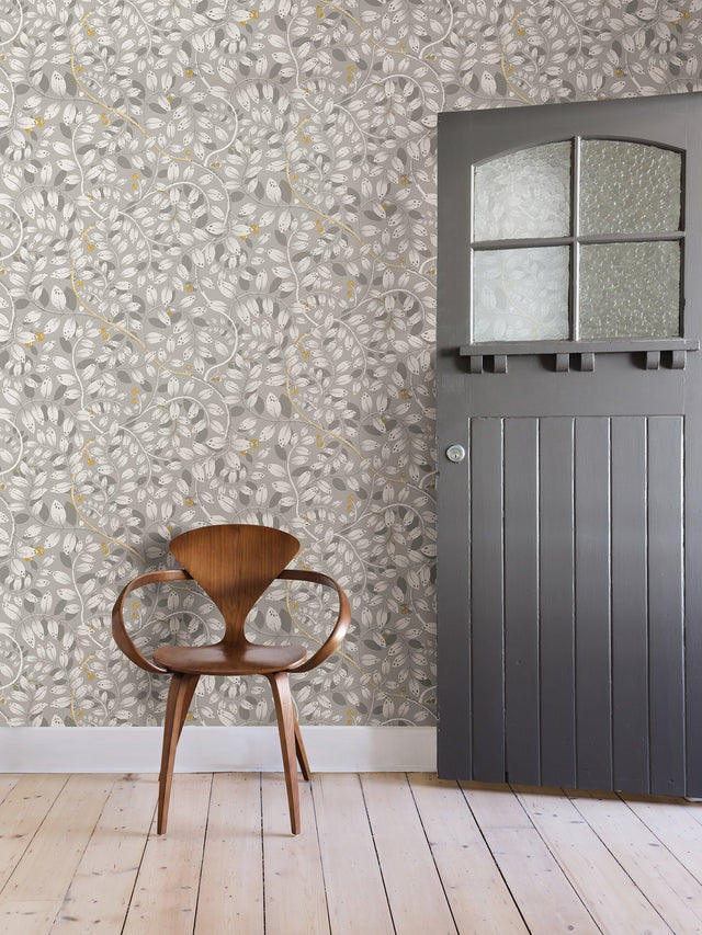 Kirke Grey Leafy Vines Wallpaper with Botanical Fruit Motif, Scandinavian Non Woven - A-Street Prints 2932-65104