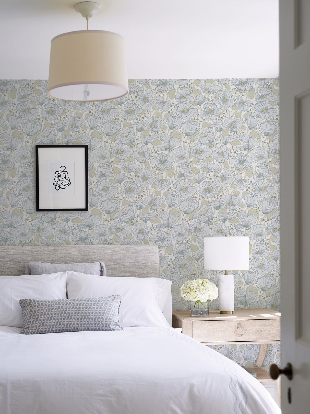 Matilda Blue Poppy Fields Wallpaper with Scandinavian Botanical Flower Pattern - A?Street Prints 2932-65110