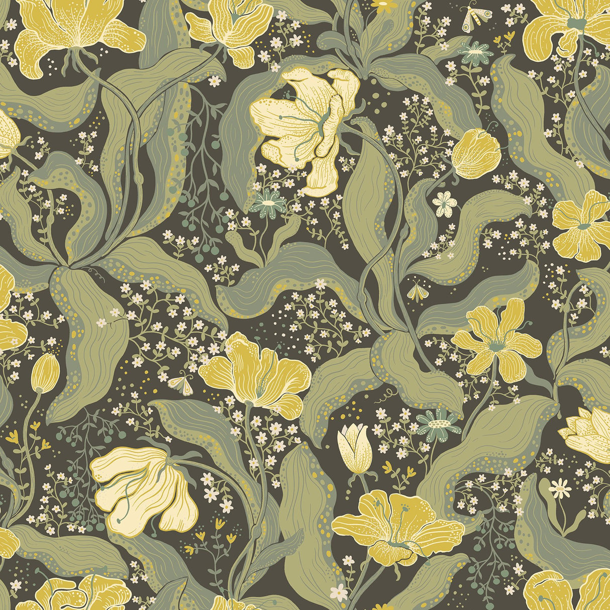 Bodri Green Tulip Garden Wallpaper with Scandinavian Botanical Floral Pattern - A?Street Prints 2932-65113