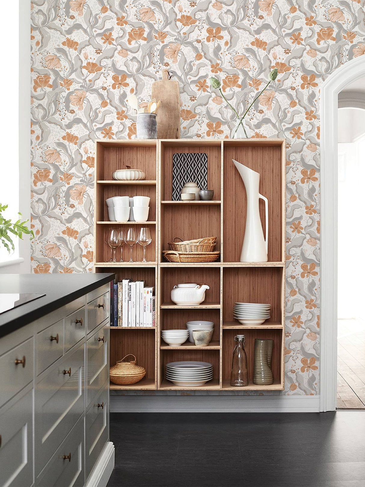 Bodri Grey Tulip Garden Wallpaper with Scandinavian Botanical Floral Pattern - A?Street Prints 2932-65114
