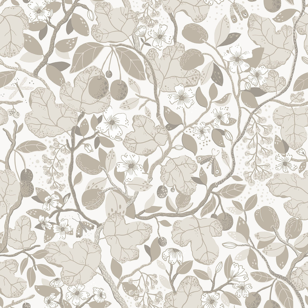 Ewald Beige Garden Vines Wallpaper with Botanical Floral Pattern, Eclectic Style - A-Street Prints 2932-65120