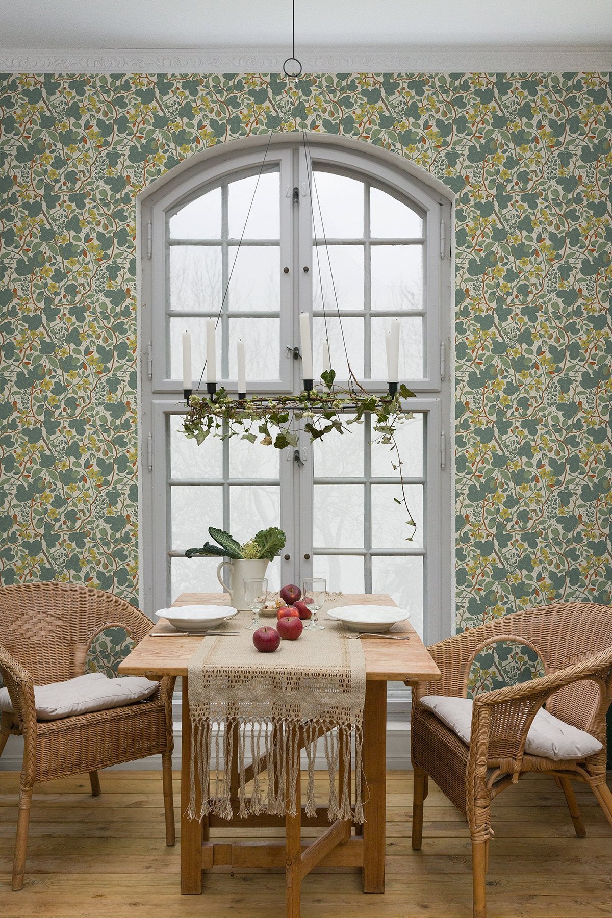 Ewald Turquoise Garden Vines Wallpaper with Botanical Floral Pattern, Eclectic Style - Brewster 2932-65123