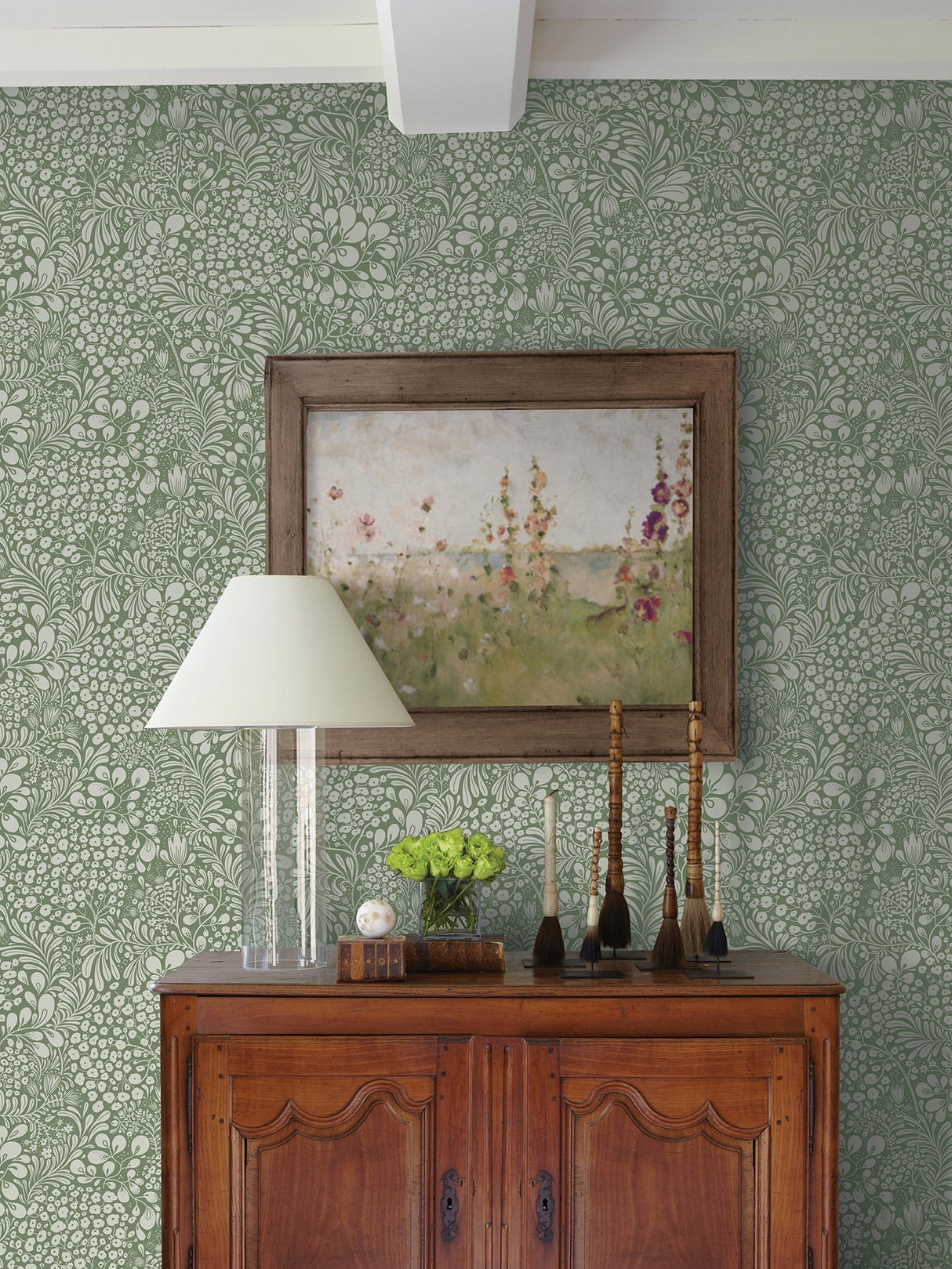 Siv Dark Green Botanical Wallpaper with Scandinavian Botanical Motif - A-Street Prints 2932-65125